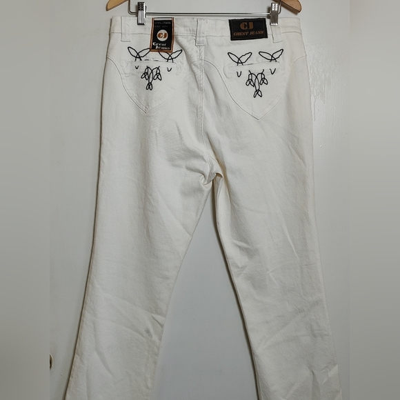 Crest Women's White Jeans with Black Embroidery Western Style - Picture 8 of 13